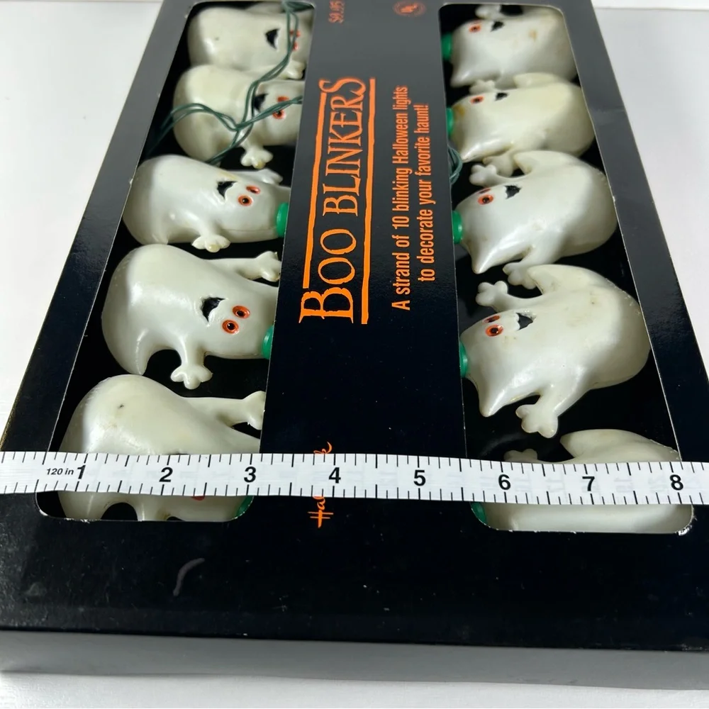 Vtg Hallmark Halloween Boo Blinkers White Ghost Plastic Blow Mold Light String